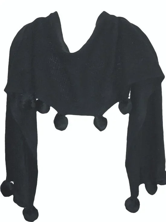 NWT Women's Scarf- Knit Blend, pom-pom accent on ends and center back, 79X16" - Picture 3 of 4